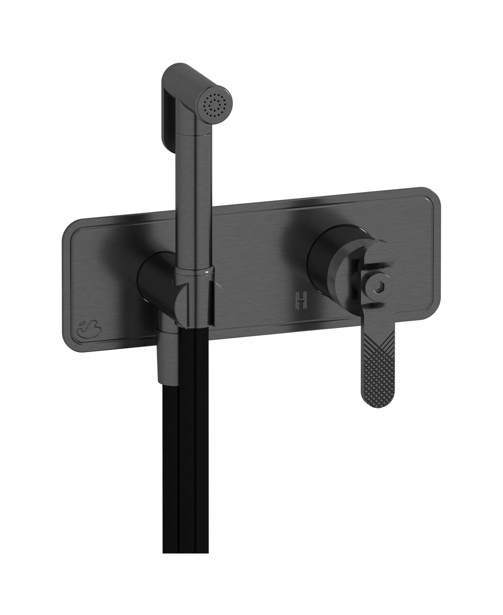 Внешние части гигенического душа со смесителем. WE ARE IB b2706cs Brushed Black Chrome Bold