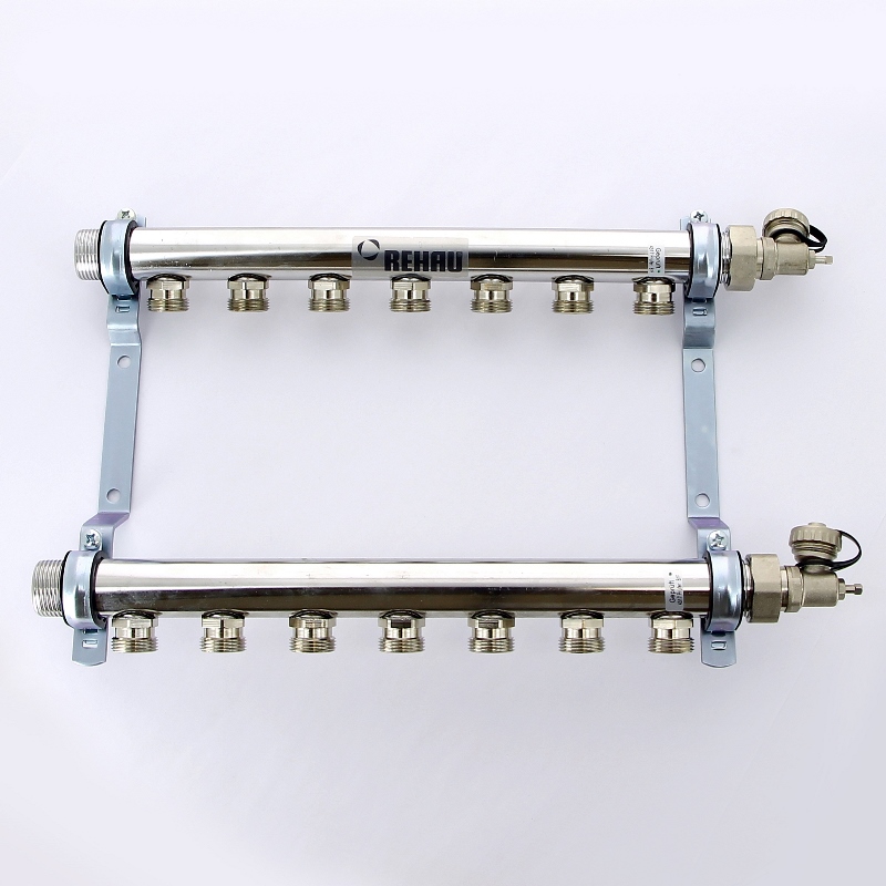 Коллекторная группа из нержавеющей стали с воздухоотводчиком REHAU 1"х3/4" 7 вых HLV 110209