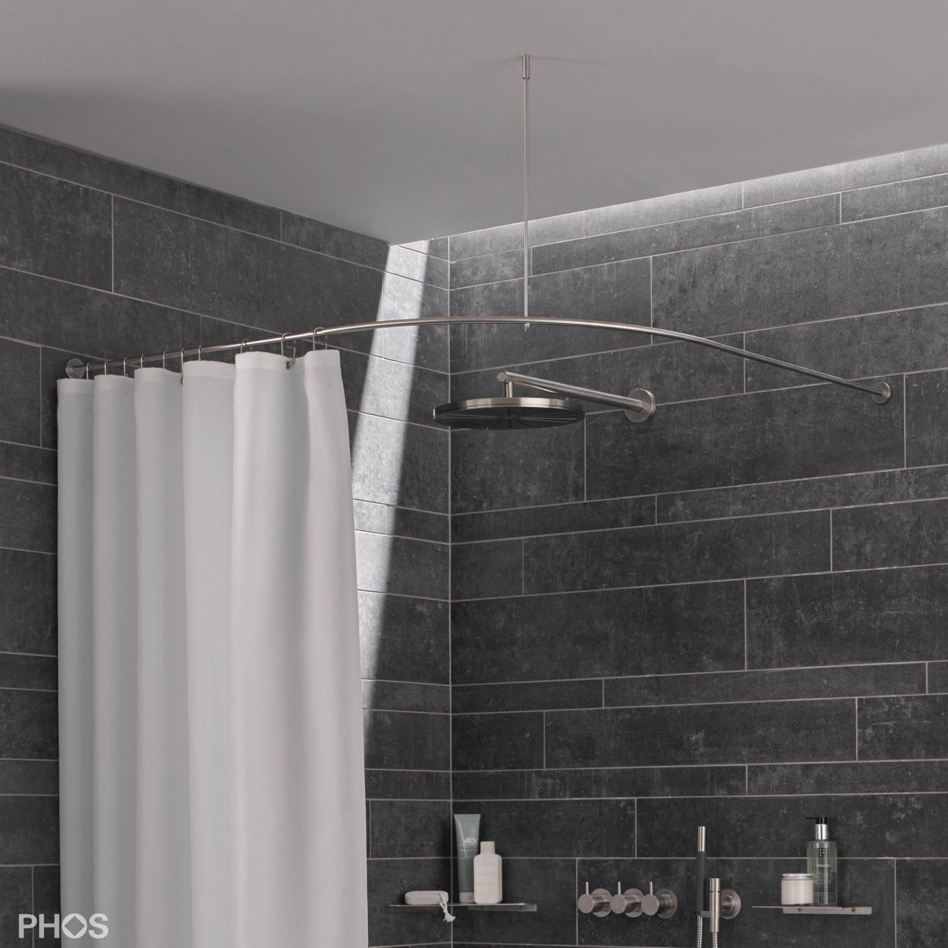 DSB550-1100K45 Квадрант штанги для душевой занавески с радиусом дуги 55 см, 110 x 110 см для приклеивания к стене PHOS 