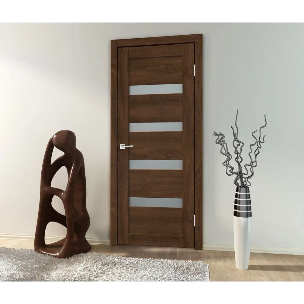 Комплект двери Лайн 2 со стеклом 80x200 см Hardflex цвет дуб тернер венге с добором 100 мм VELLDORIS STLM-2164977 - Вид №1