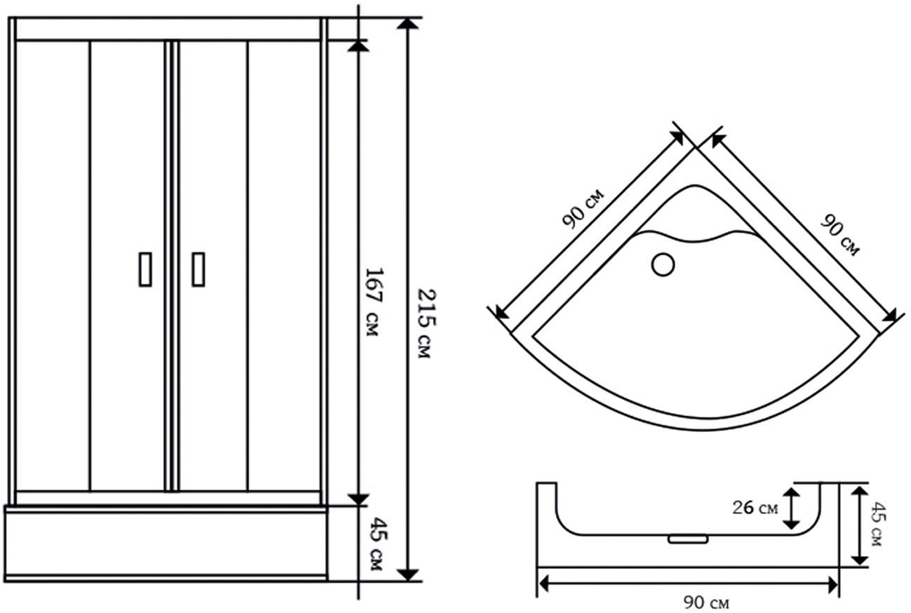 Душевая кабина NG-112-15 (900х900х2150) высокий поддон(45см) стенки АКРИЛ стекло матовое, бел профиль Niagara  - Вид №1
