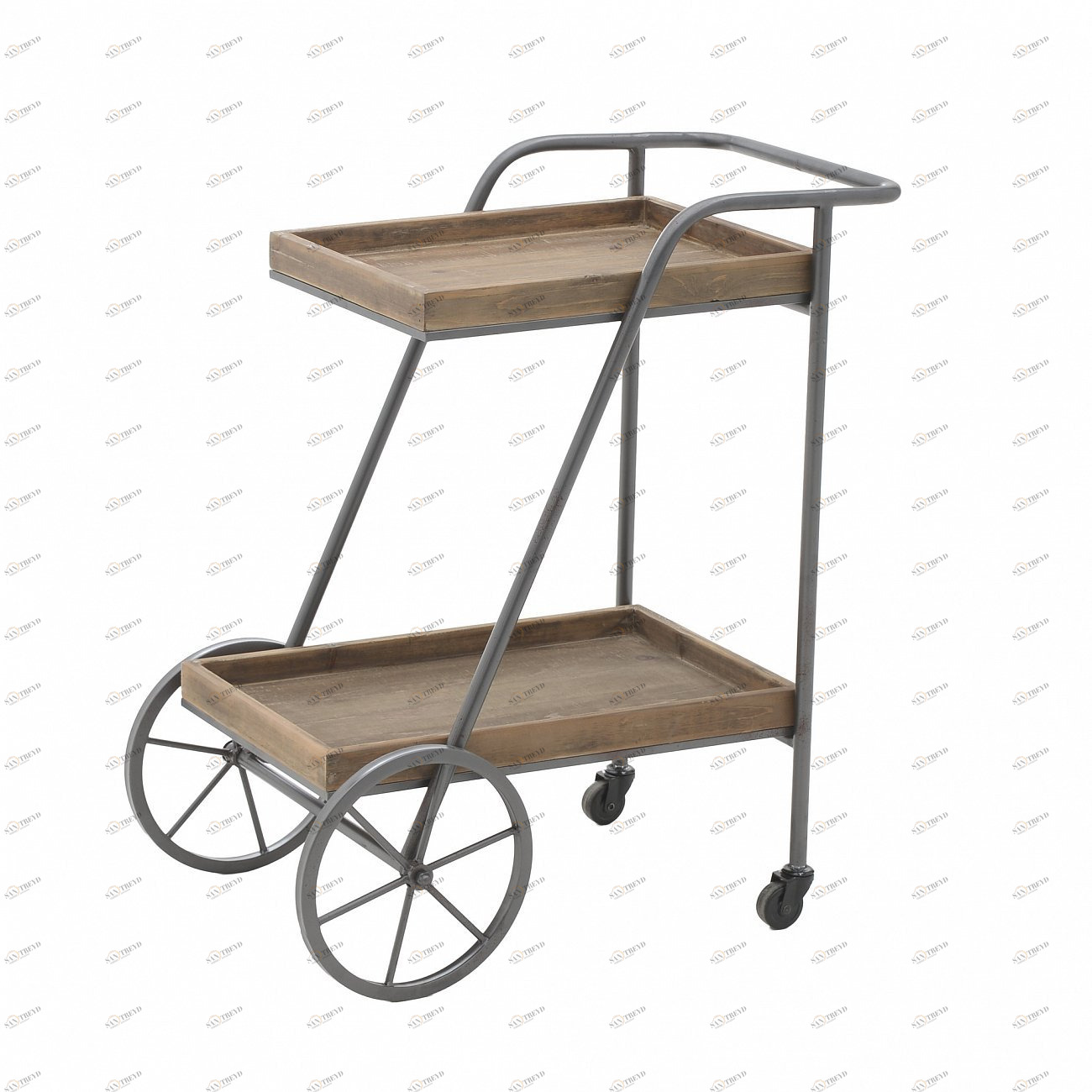 Столик сервировочный на колесиках деревянный с двумя ярусами 79 см TO4ROOMS  213437 Бежевый;черный 