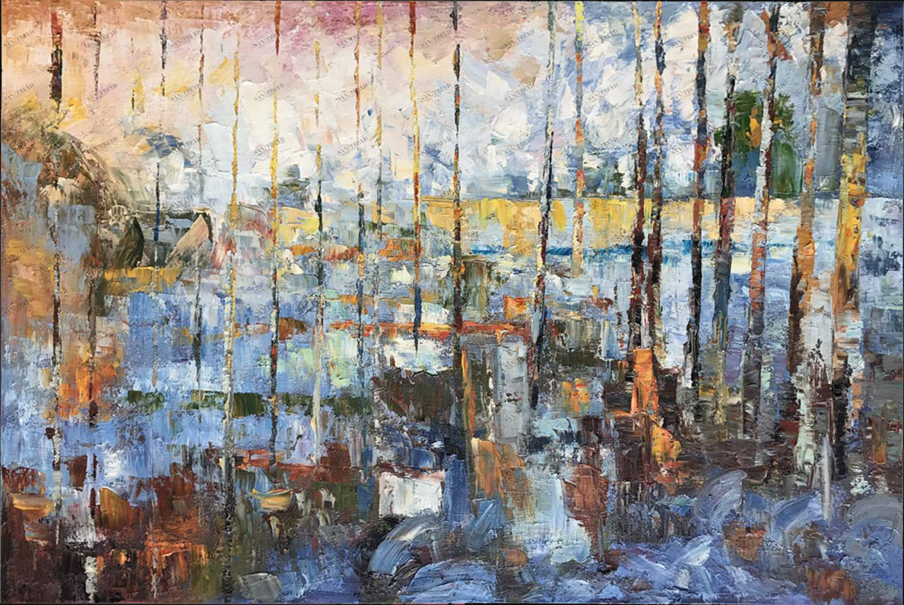 Картина на холсте 100х150 см "Осенний лес - 3" EVENHOME КАРТИНЫ МАСЛОМ 130073 Бежевый;синий;разноцветный 