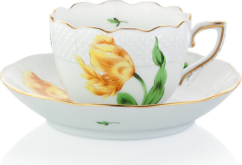 1051670 Herend Чашка для мокко с блюдцем 80мл "Китти" (желтая) Фарфор 