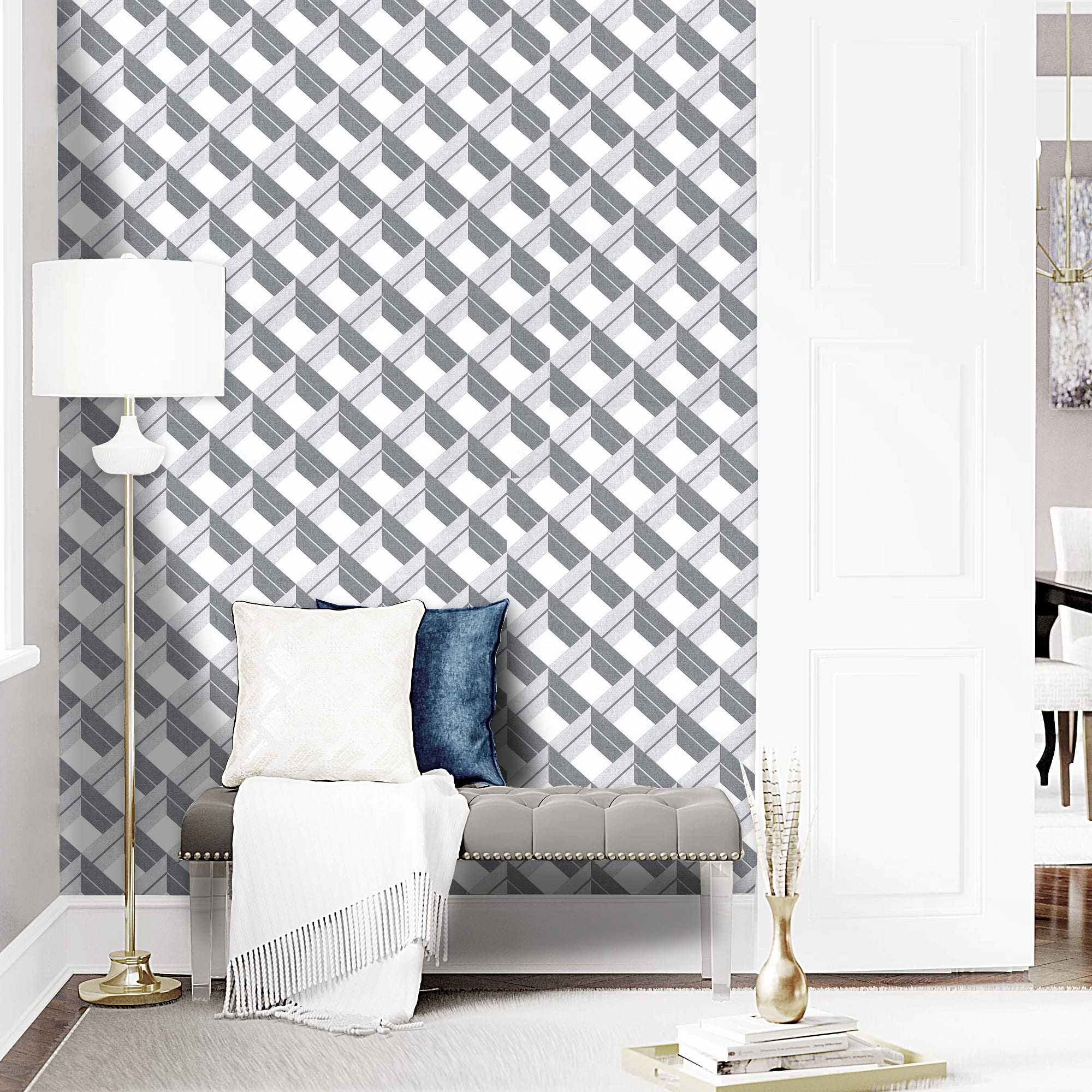 82399704 Обои флизелиновые серые 1.06 м 1127-21 Ромбы Santreyd  - Вид №3