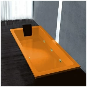 Ванна Gruppo treesse Quadra 170 V072B-SX-OZ оранжевая с золотой фурнитурой гидромассажем и дезинфекцией прямоугольная встроенная левая