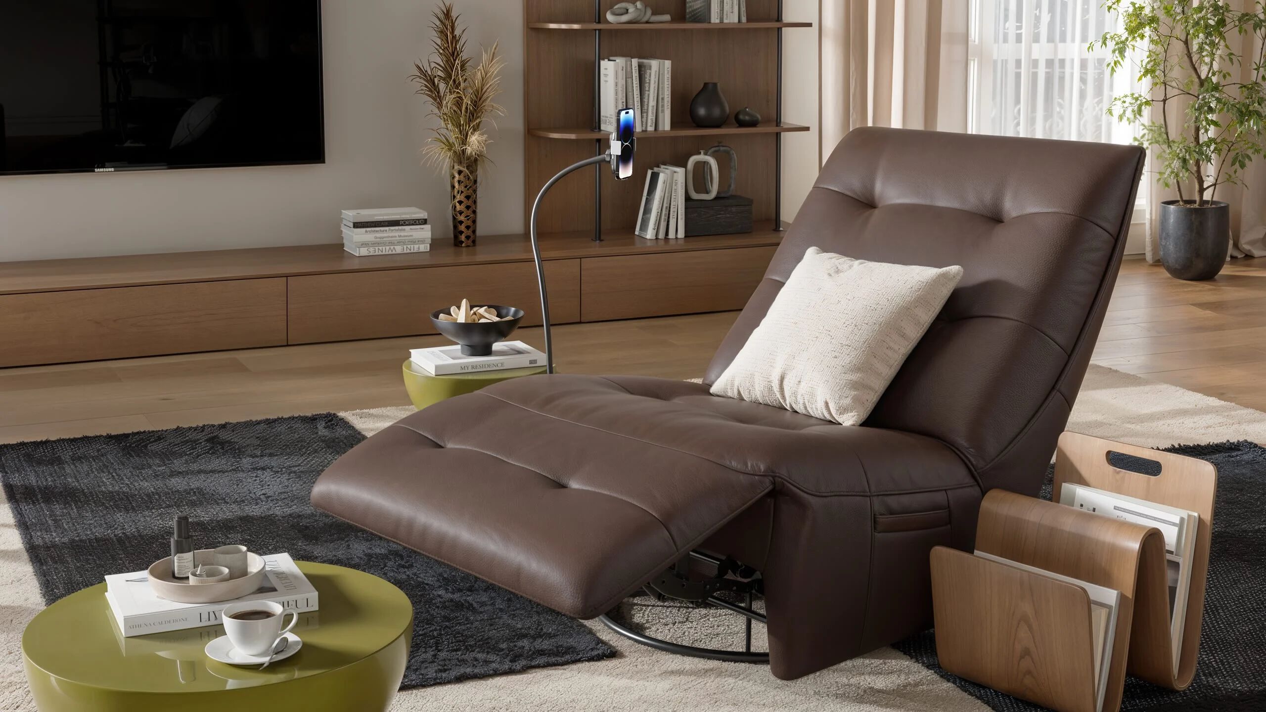 Кожаное вращающееся кресло с подставкой для ног Sofanella Боно ARCH-00079454 - Вид №5