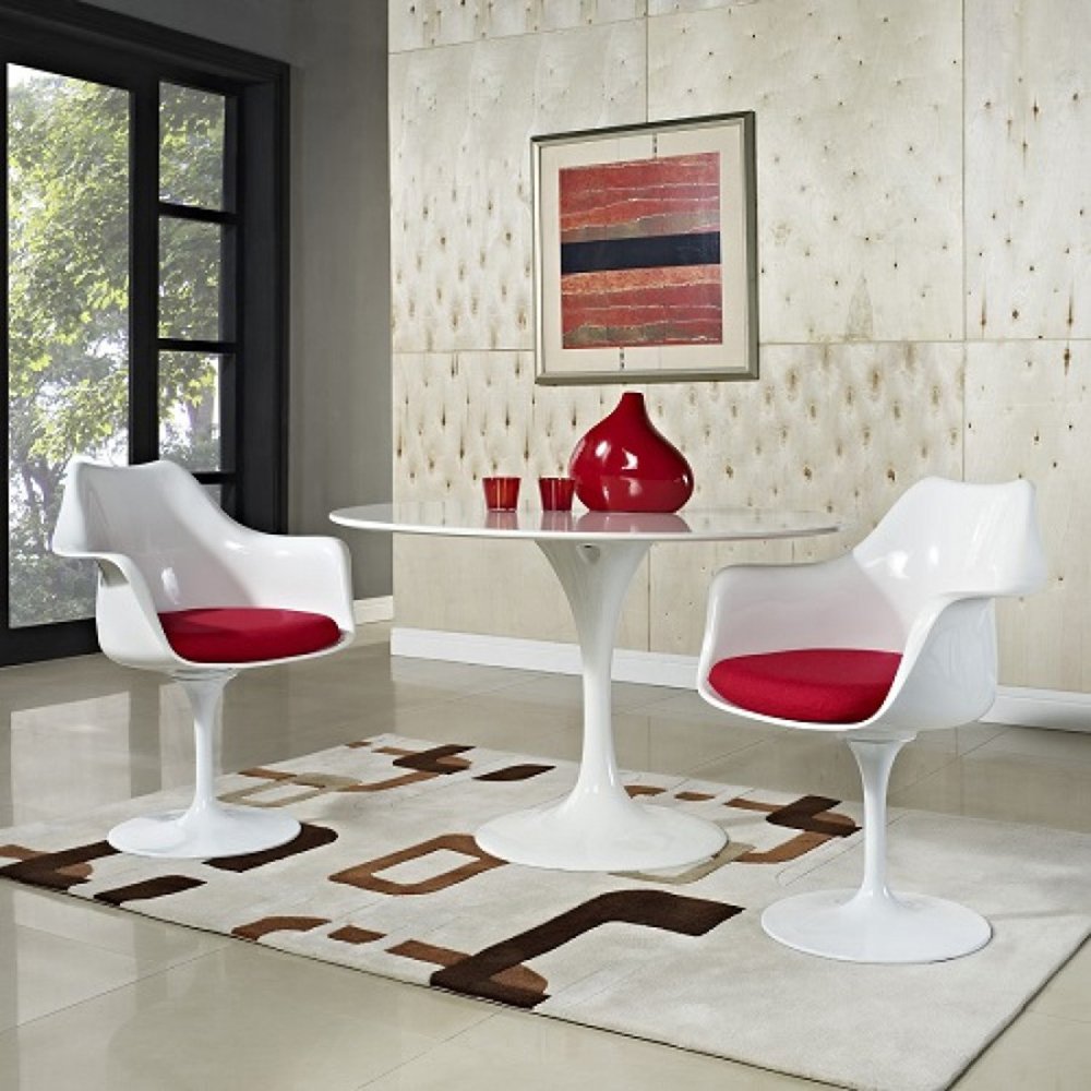 Стул с подлокотниками пластиковый белый с красной подушкой Eero Saarinen Style Tulip Armchair SOHO DESIGN ДИЗАЙНЕРСКИЕ, TULIP 131551 Белый;красный  - Вид №4