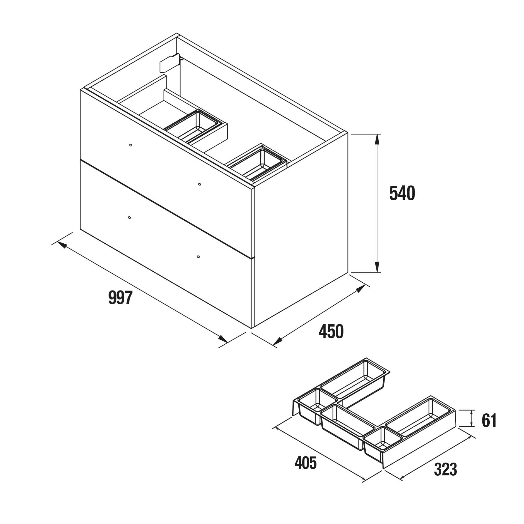 23280 SALGAR Мебель для умывальника FUSSION CHROME 1000 2 ящика GLOSS TAUPE 997 x 540 x 450 мм Глянцево-серо-коричневый - Вид №2
