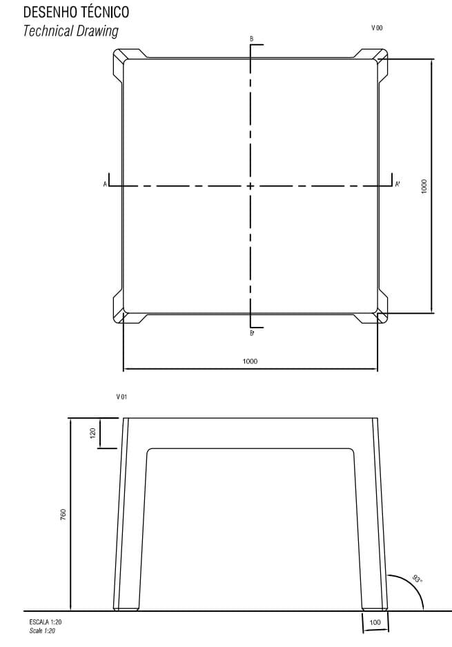 Бетонный квадратный стол для общественных мест amop Lugarcomum ARCH-00071163 - Вид №2