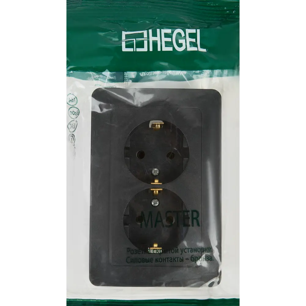 Розетка двойная встраиваемая Hegel Мастер с заземлением цвет черный STLM-2160179 - Вид №5