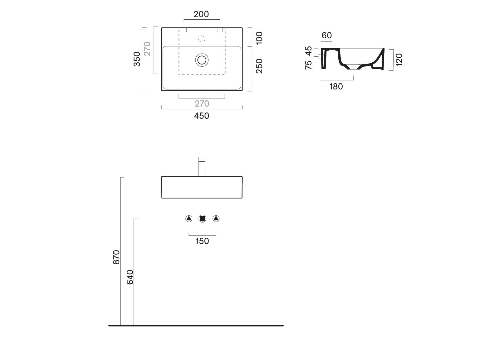 Одиночный прямоугольный умывальник CERAMICA CATALANO премиум ARCH-00092099 - Вид №1