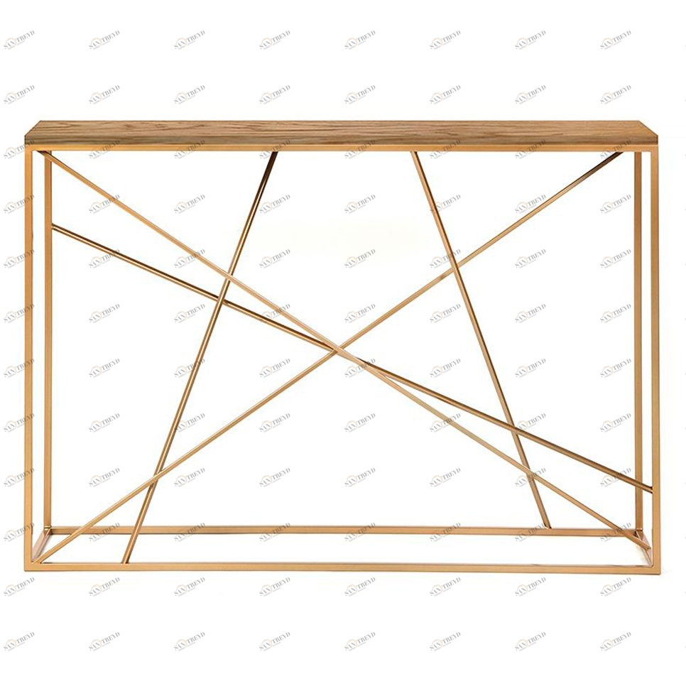 Консоль металлическая золотая с деревянной столешницей, темный дуб Wilson INTELLIGENT DESIGN  260992 Золото;коричневый 