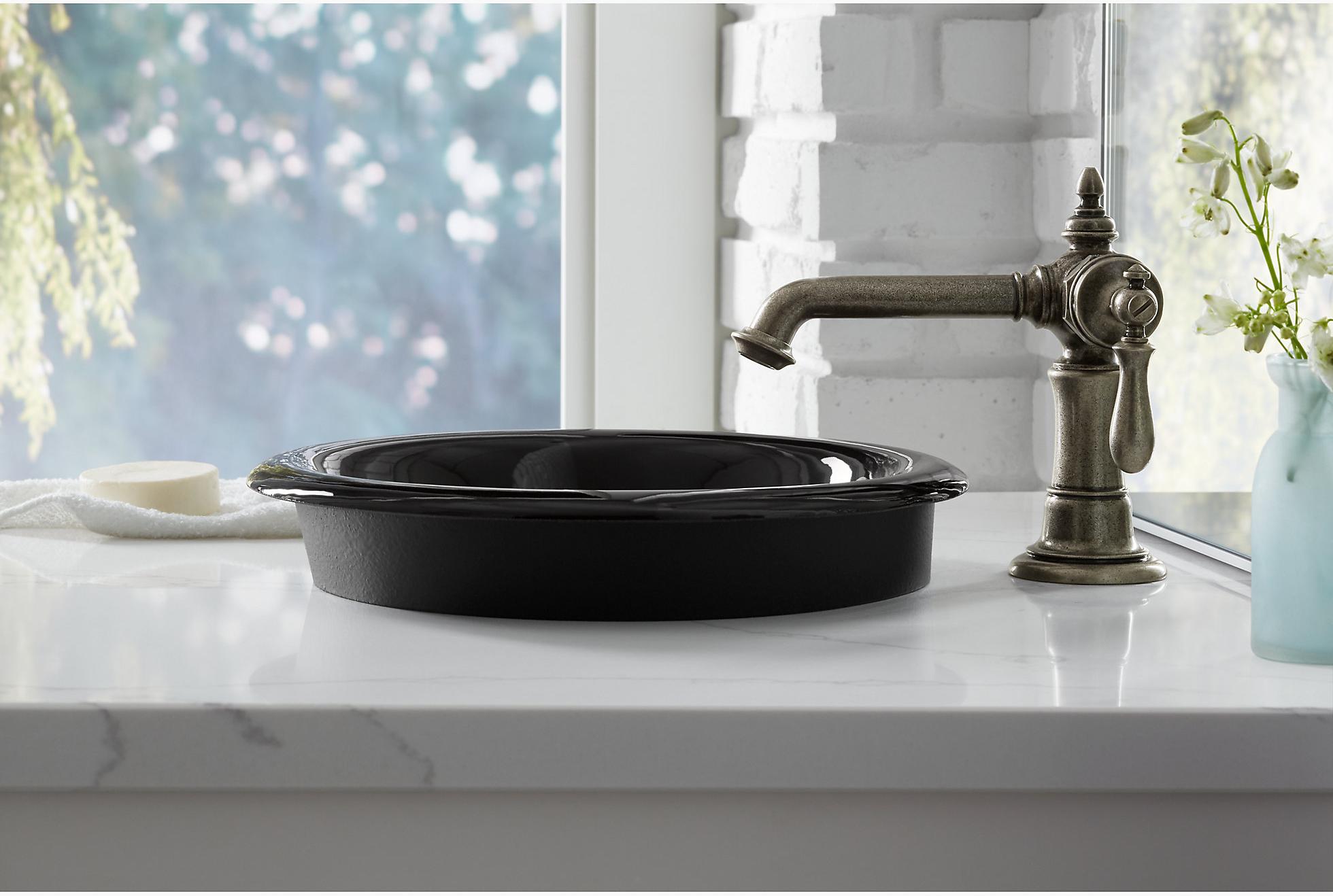 KOHLER Круглая встраиваемая раковина для ванной комнаты Iron Plains с краской Iron Black с нижней стороны K-20211-P5-FF  - Вид №11