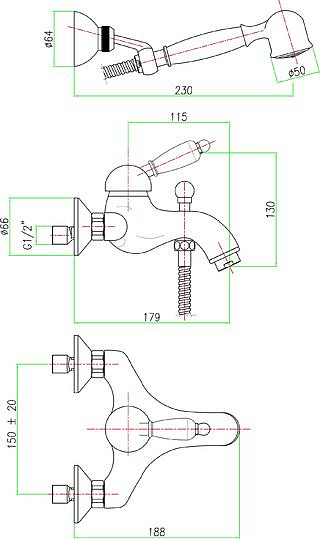 47ZZ5103 Смеситель для ванны , бронза Fiore JAFAR  - Вид №2