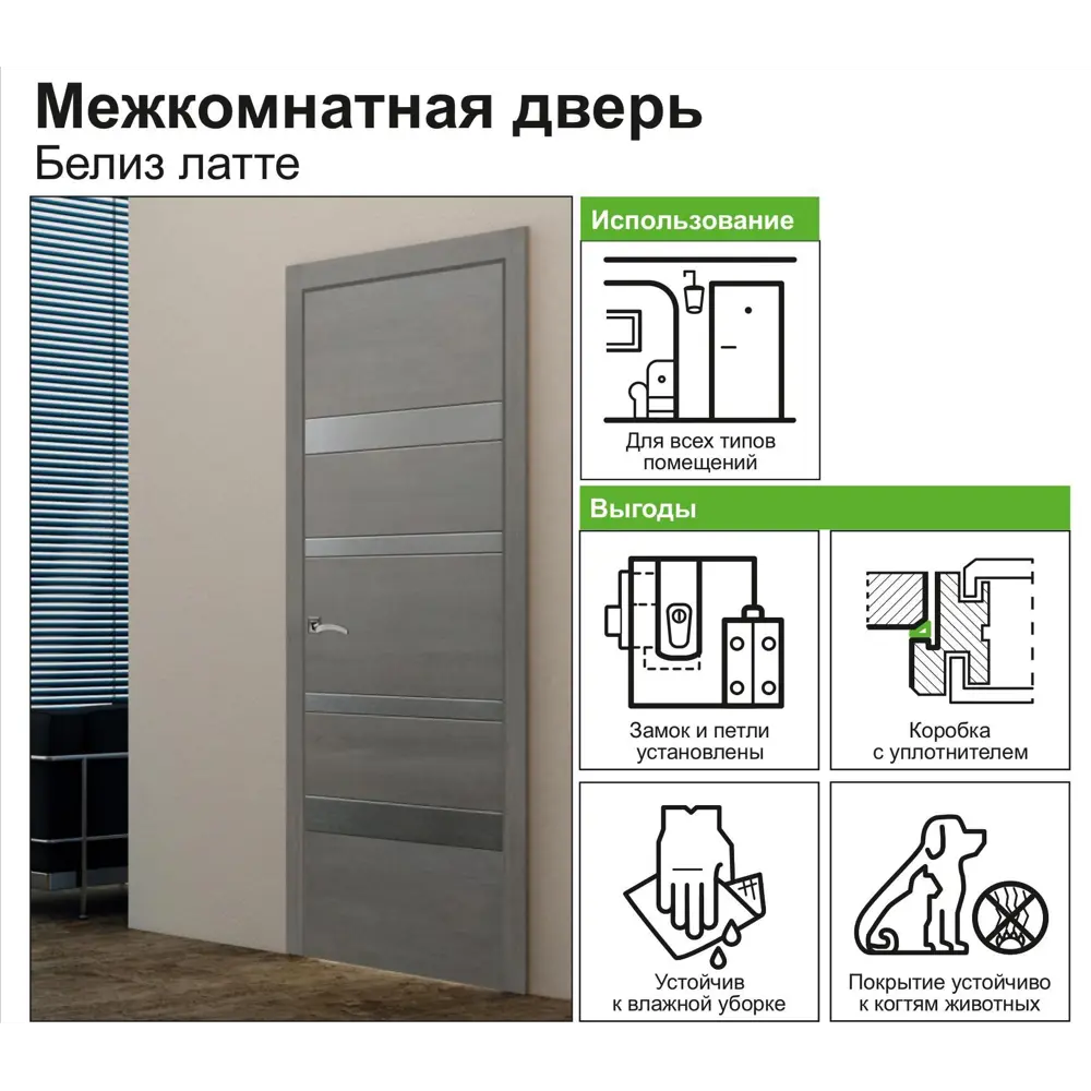 Дверь межкомнатная Белиз глухая ПВХ цвет латте 80x200 см (с замком) 82332498 STLM-2031948 ПРИНЦИП  - Вид №8