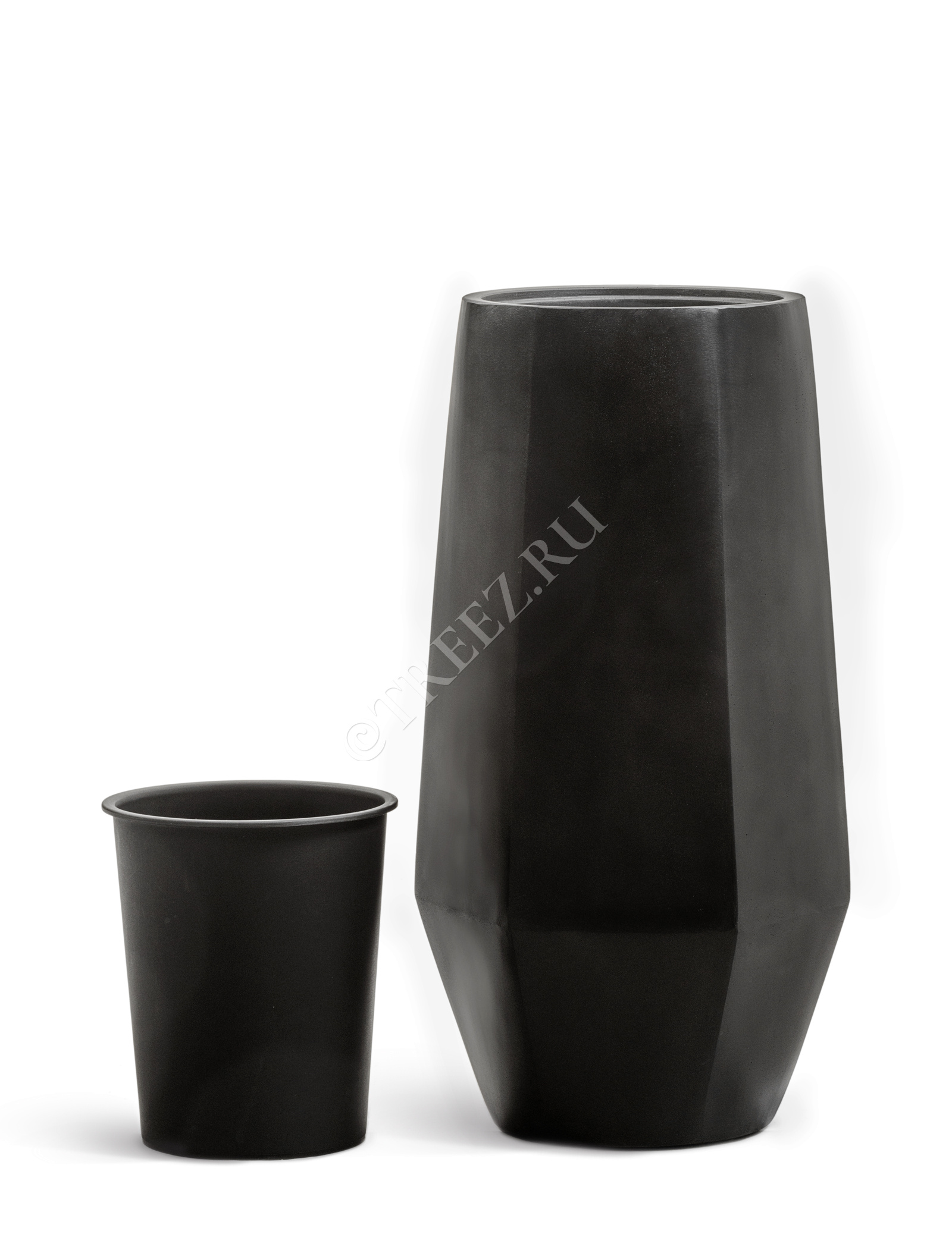 41.3321-08-048-BLCK-097 Кашпо  Effectory - серия Crystal - Высокий многогранник - Антрацит Цветочная коллекция  - Вид №4