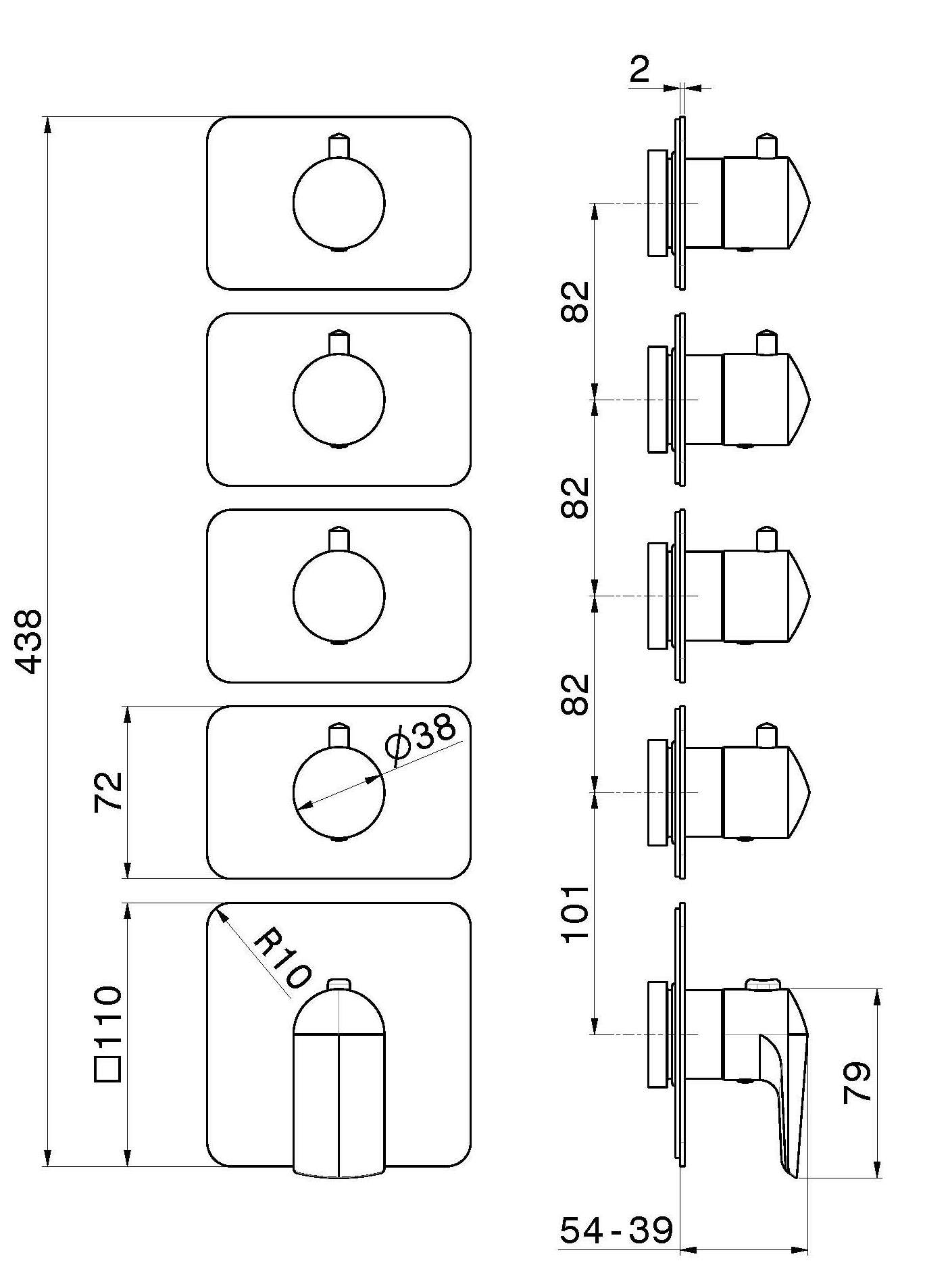 Термостатический смеситель для душа с 5 отверстиями Newform многофункциональные термостаты с 4 выходами ARCH-00110365 - Вид №2