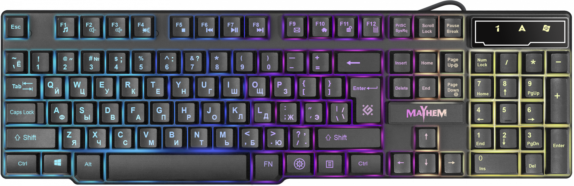 45360 проводная игровая клавиатура mayhem gk-360dl ru,rgb подсветка,19 anti-ghost Defender Santreyd 