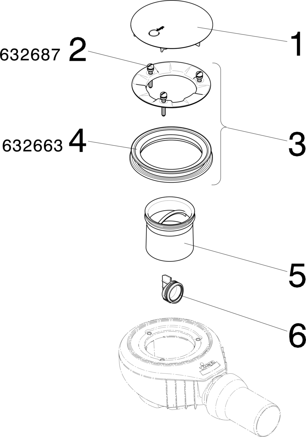 Канализационная арматура  Сифоны для ванн и душевых поддонов  Сифоны для душевых поддонов VIEGA 559 991 Модель 6960.1 Santreyd  - Вид №3