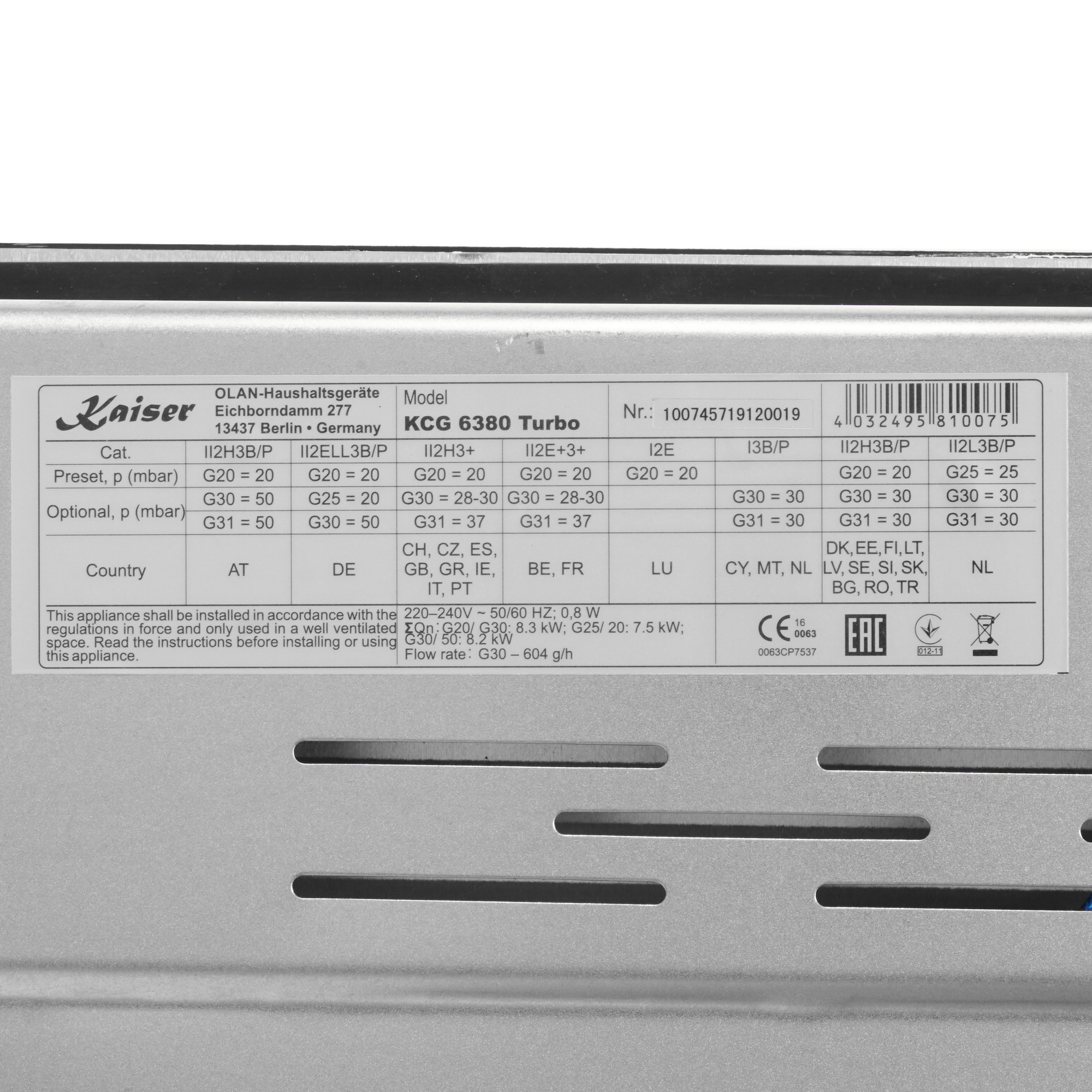 1110859 Газовая варочная поверхность Kaiser KCG 6380 Turbo STDN-0095927 - Вид №5