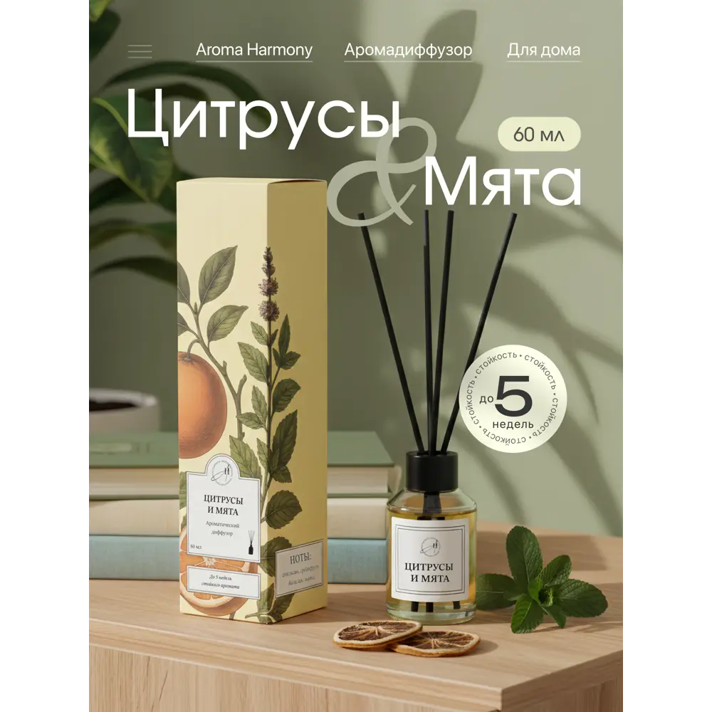 Ароматический диффузор Aroma Harmony Цитрусы и мята 60 мл 89440617 STLM-2108311  - Вид №1