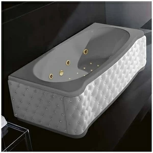 Ванна Gruppo treesse New Classic Young ATC-V674Q-DX-KBS-SEZ серая с золотой фурнитурой гидромассажем аэромассажем и дезинфекцией прямоугольная правая белая кожа кристаллы сваровски