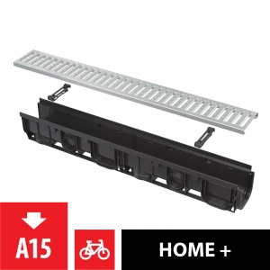 Дренажный канал 100 мм с пластиковой рамой и оцинкованной решеткой „C“ профиль A15