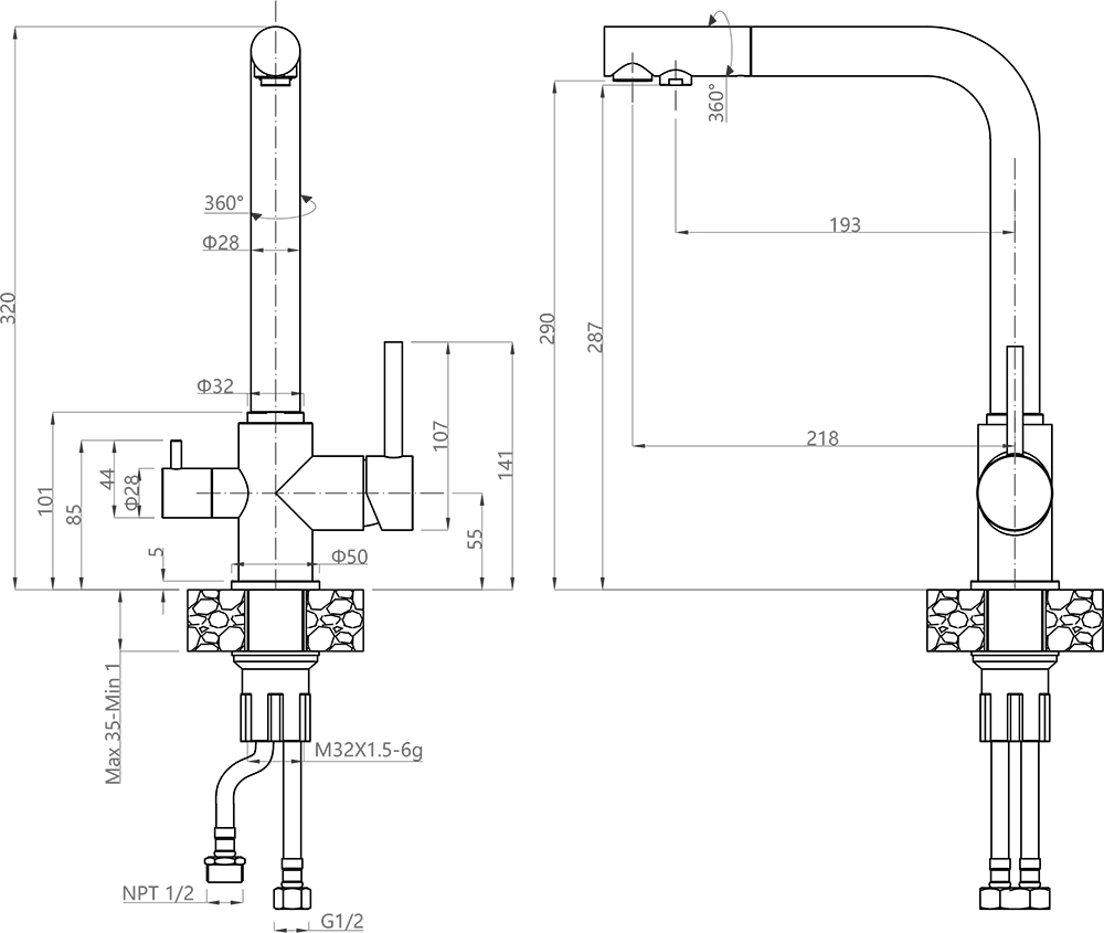 Кухонный смеситель 3611 иней GranFest  - Вид №1