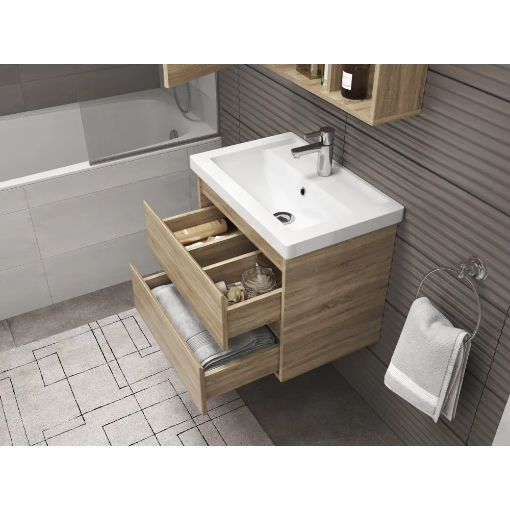 VIGO Подвесная тумба Matteo для ванной с двумя ящиками, дуб сонома 70 см 89050546 STLM-0986529 - Вид №9