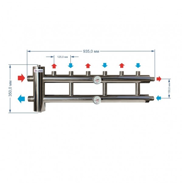 Купить Распределительный коллектор с гидрострелкой 60 кВт, 3+1 контур Прокситерм GSK2531 - Вид №3