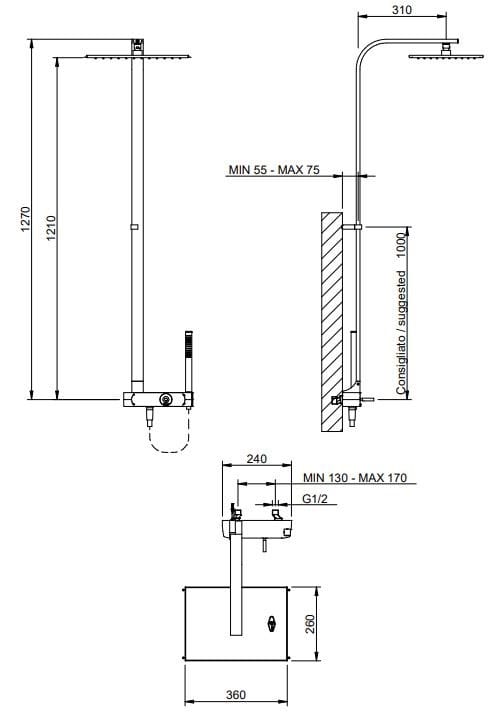 Настенная душевая колонна с душем Rubinetterie Treemme Archè ARCH-00048280 - Вид №2