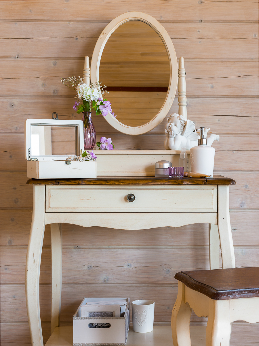 Туалетный столик с зеркалом и ящиками компактный белый 70 см Mobilier de Maison ДОМАШНЯЯ ОБСТАНОВКА MOBILIER DE MAISON, ПОД СТАРИНУ 017208 Белый Santreyd  - Вид №4