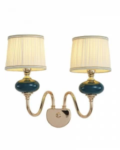 Бра с белыми абажурами синее "Макей" 1031/2W-GD-DGN-WT LUMIEN HALL МАКЕЙ 00-3931601 Белый;золото;синий