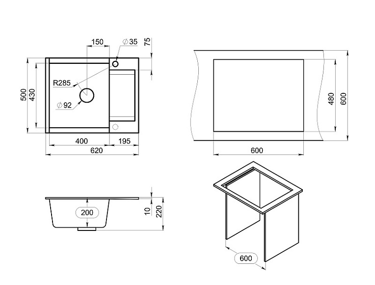 ES-6202, ТУРМАЛИН, кухонная мойка, кварц, ESTETICA GRANULA 6202-ST213 - Вид №4