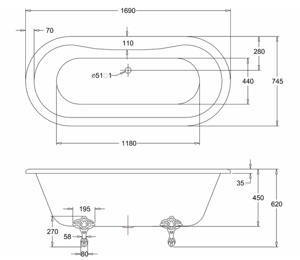 Овальная акриловая ванна на ногах Burlington ARCH-00030731 - Вид №22