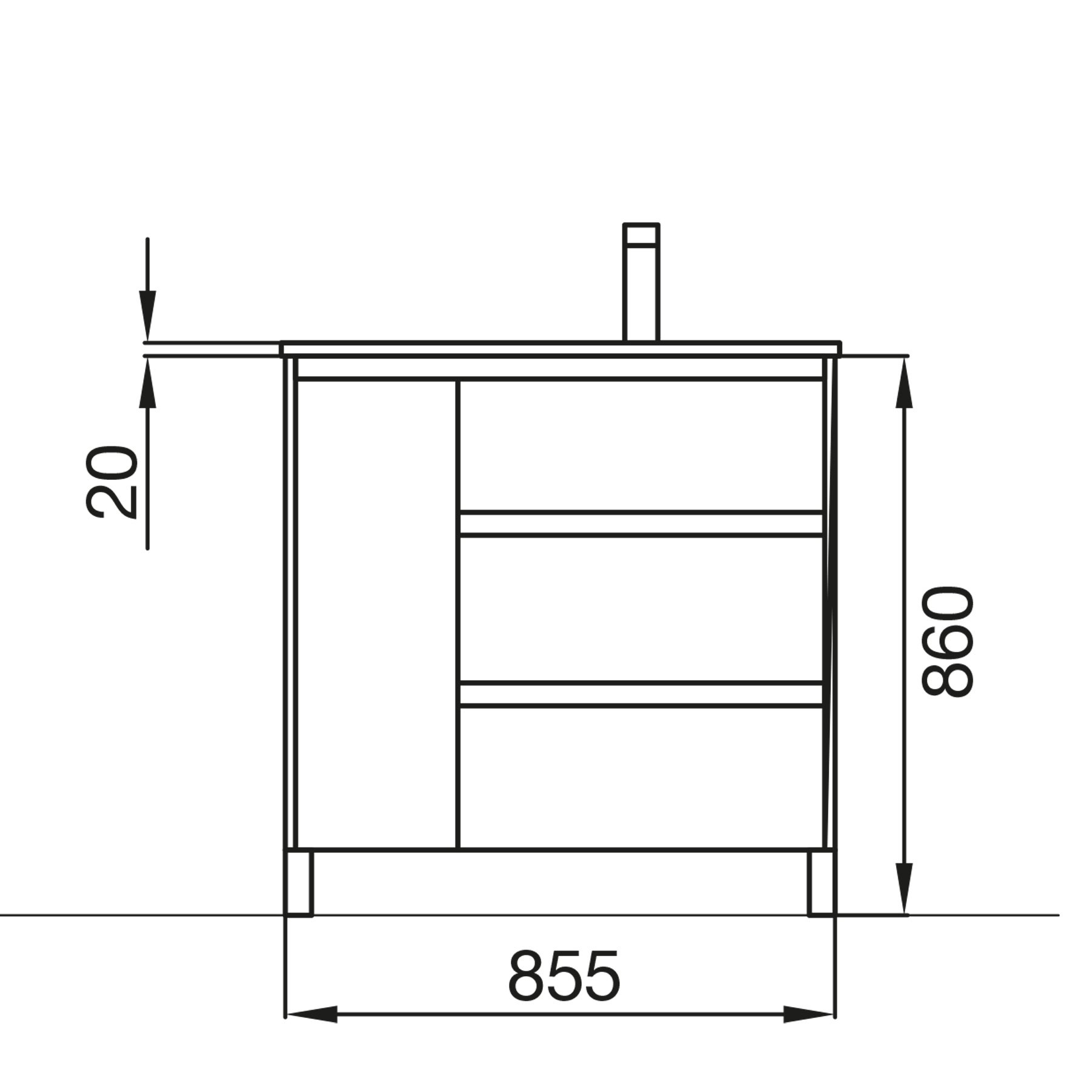 85127 SALGAR Мебель под умывальник ARENYS 855 1 дверь левая WHITE GLOSS LACQUERED + Раковина Глянцевый белый - Вид №2