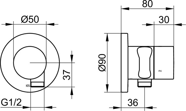59548010201 Встраиваемый переключатель на 3 потребителя с выводом для шланга и держателем лейки DN 15 KEUCO IXMO - Вид №3