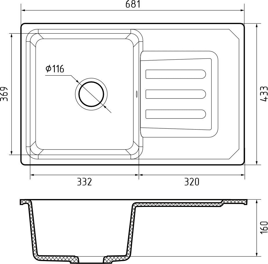 Кухонная мойка Искусственный камень SMART S604 GranFest 680-S604 - Вид №1