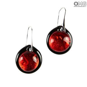 2459 ORIGINALMURANOGLASS Круглые красные серьги из стекла соммерсо - муранское стекло - Original Murano Glass OMG 2 см
