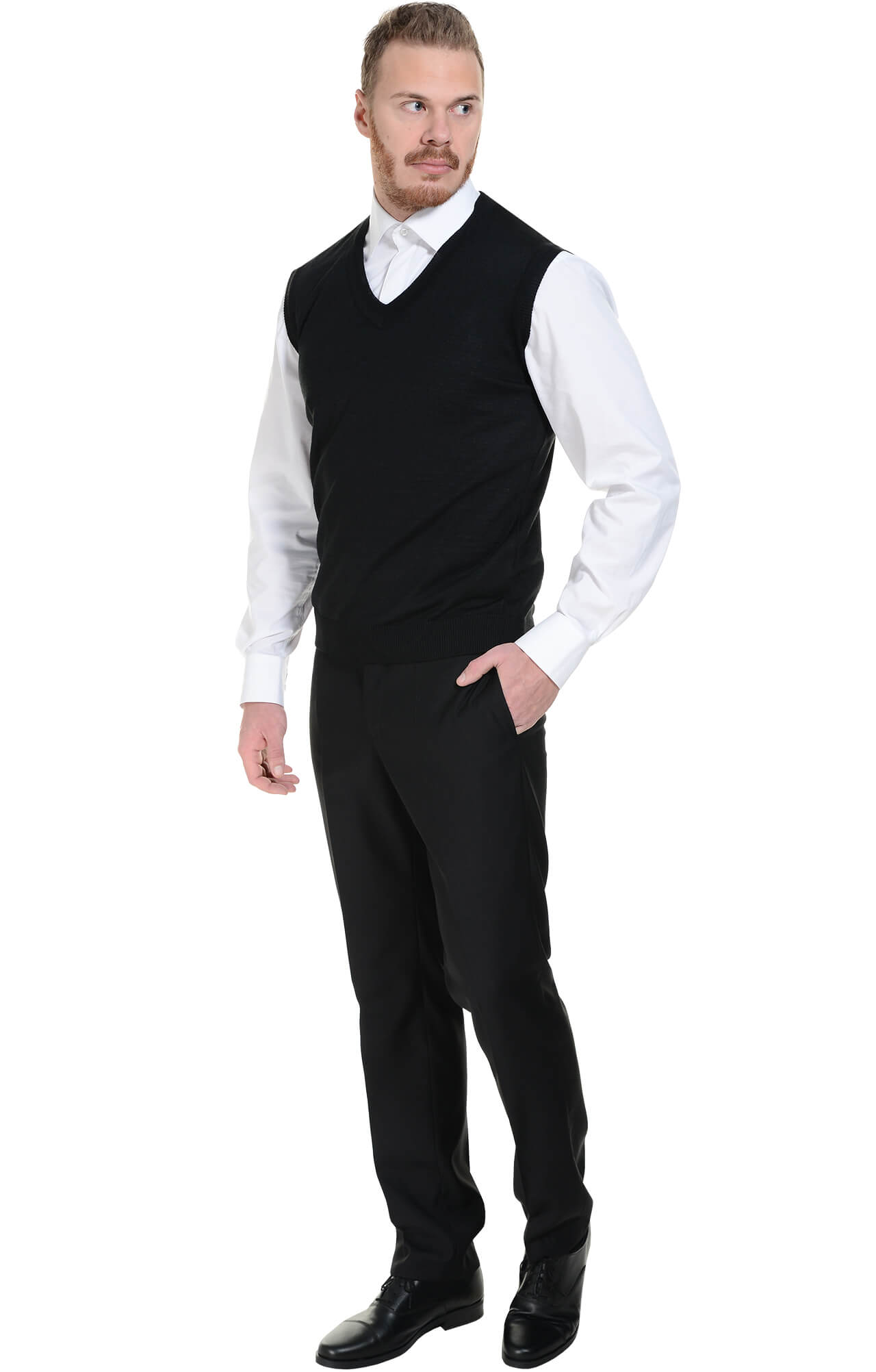 62398 Жилет трикотажный мужской цвет черный  Одежда для официантов  размер 44-46 Спецодежда  - Вид №5