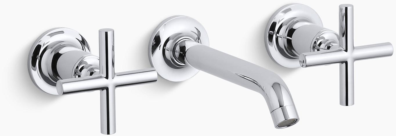 KOHLER Purist Распространенный настенный смеситель для раковины с накладкой 6-1 / 4 K-T14413-3-BV  - Вид №1