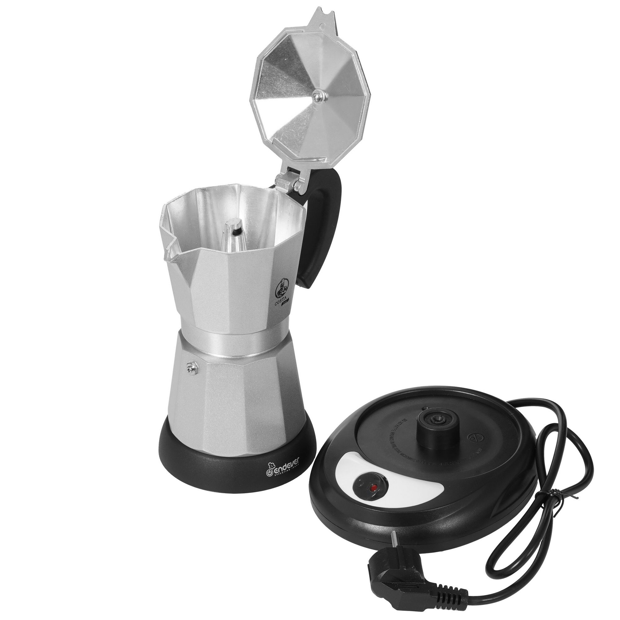 9014970 Гейзерная кофеварка Endever Costa-1010 серебристый STDN-0115372 - Вид №3