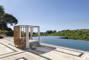 Садовая кровать с балдахином из тикового дерева и нержавеющей стали