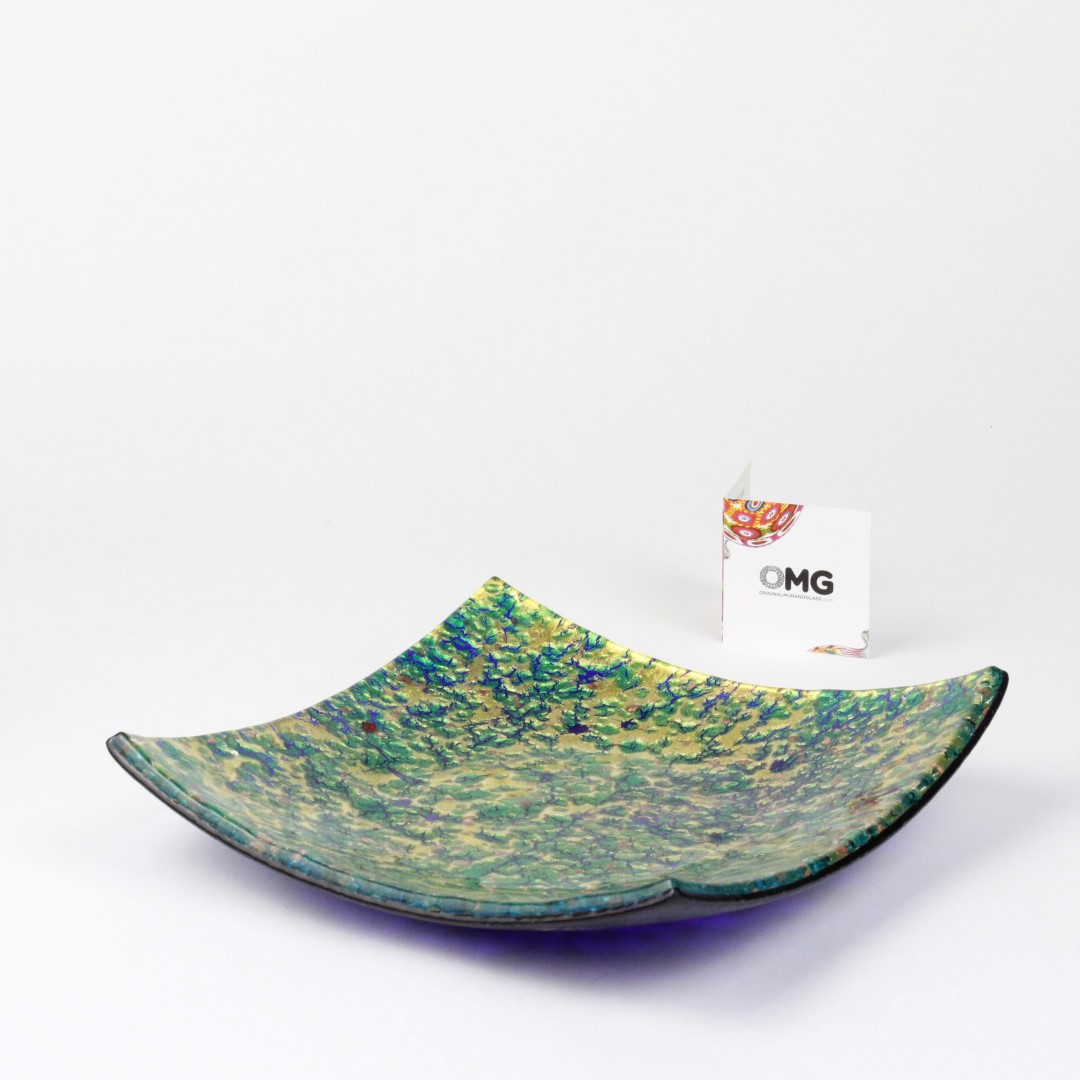 1624 ORIGINALMURANOGLASS Квадратное блюдце - Зеленое с золотом - муранское стекло 10 см  - Вид №1