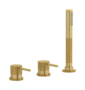 Смеситель на бортик ванной на 4 отверстия с изливом, дивертером и душевым гарнитуром. WE ARE IB id397on Natural Brass Industria