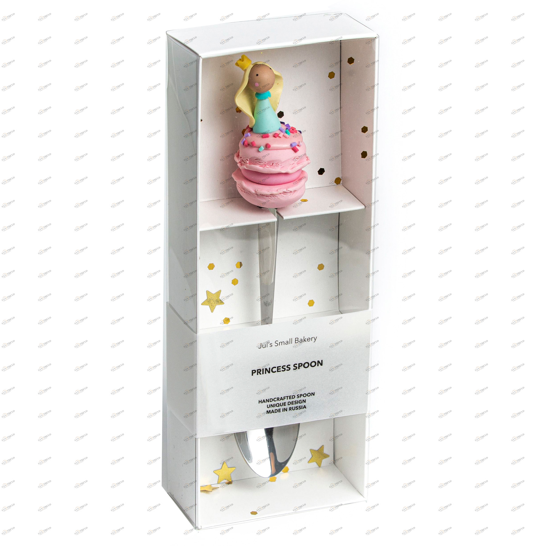 Чайная ложка "Розовый macaroon с принцессой-блондинкой в голубом платье" JULS SMALL BAKERY  350369 Розовый Santreyd 