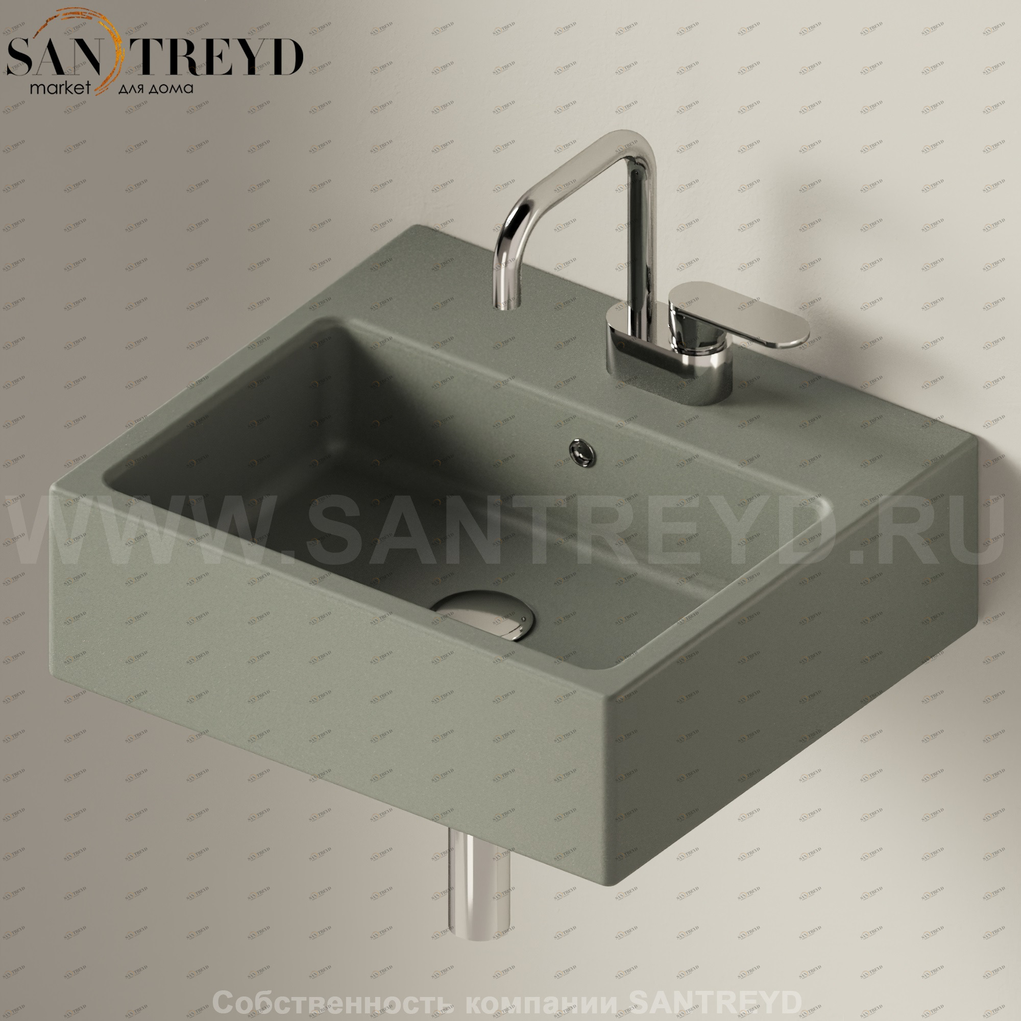 50587037 Подвесная раковина настенная прямоугольная Ceramica Flaminia Acquagrande серая