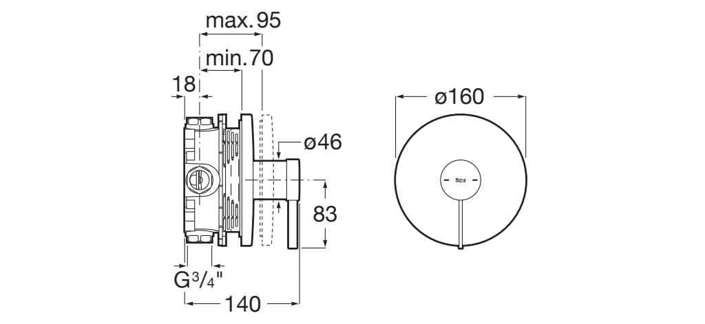 Однорычажный встраиваемый смеситель для душа Roca Ona ARCH-00070882 - Вид №12
