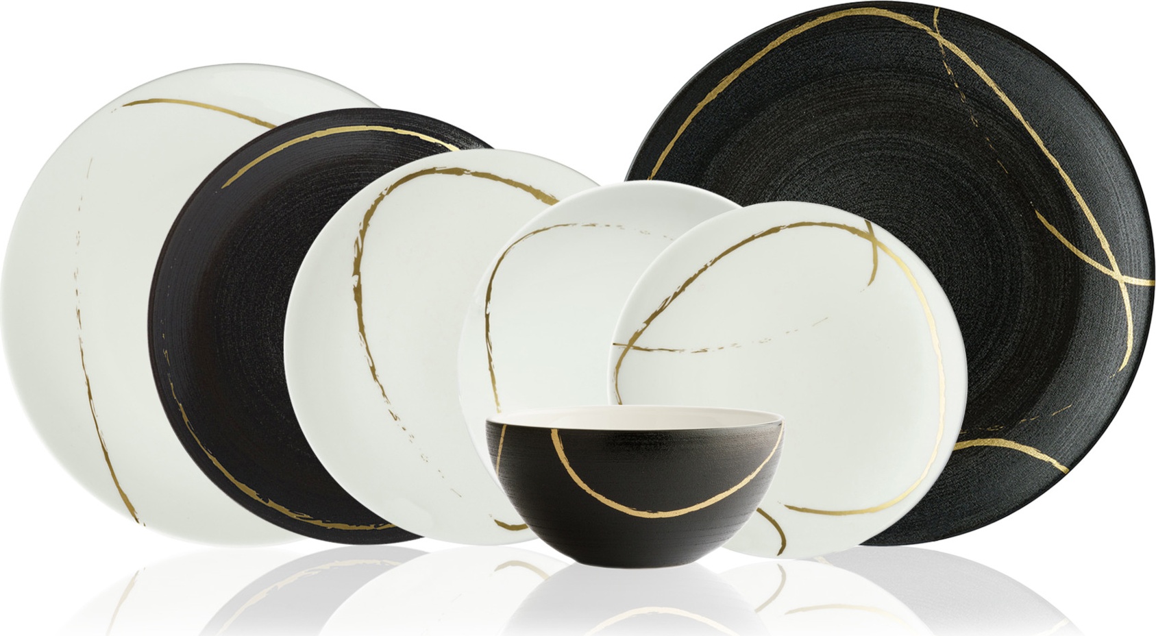 10676160 Royal Crown Derby Сервиз столовый Royal Crown Derby Эскиз.Черный на 6 персон 32 предмета, фарфор Фарфор, Керамика 